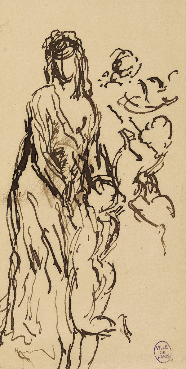 Figure de femme debout avec des amours