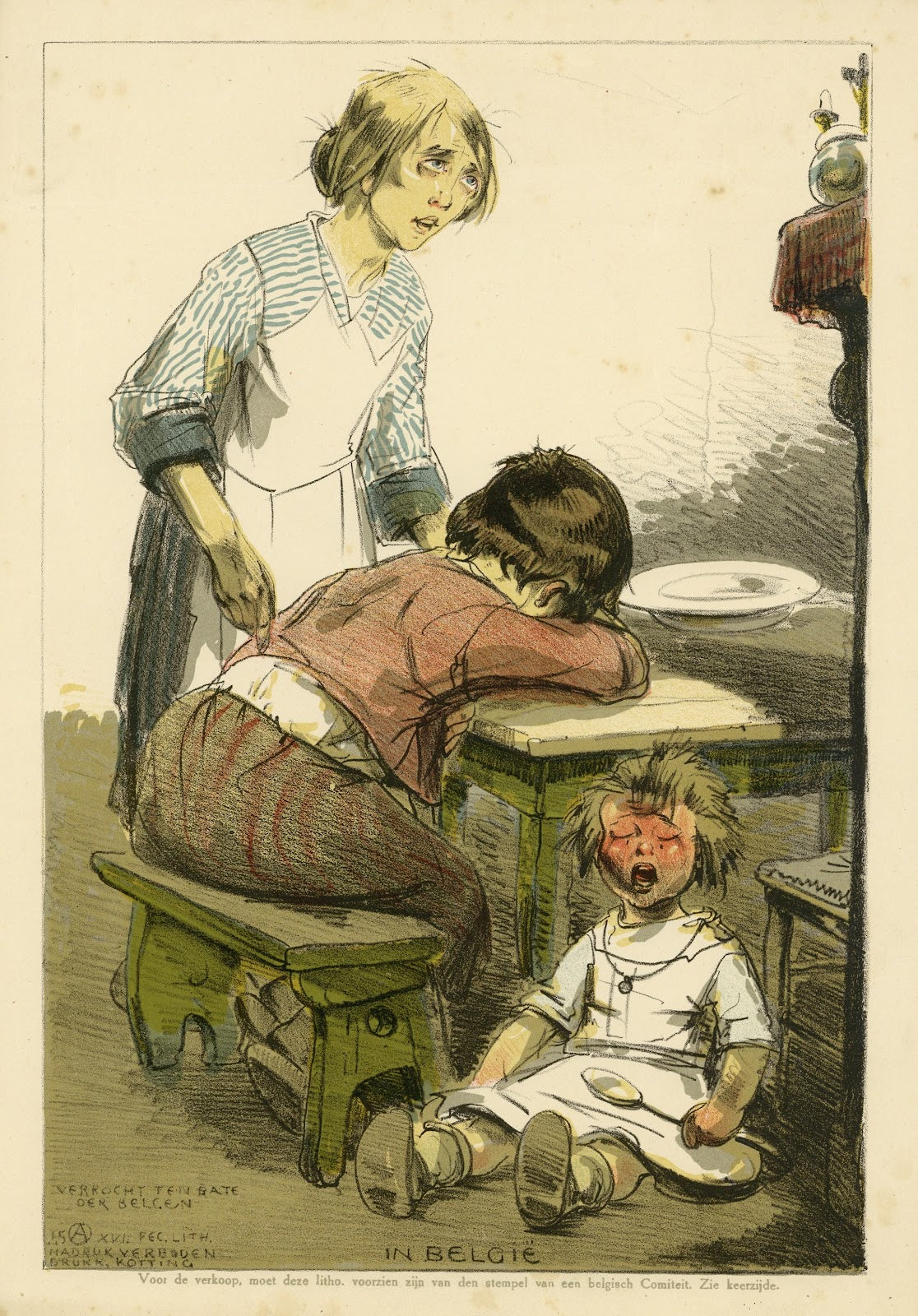 Twee vrouwen en huilend kind 1917
