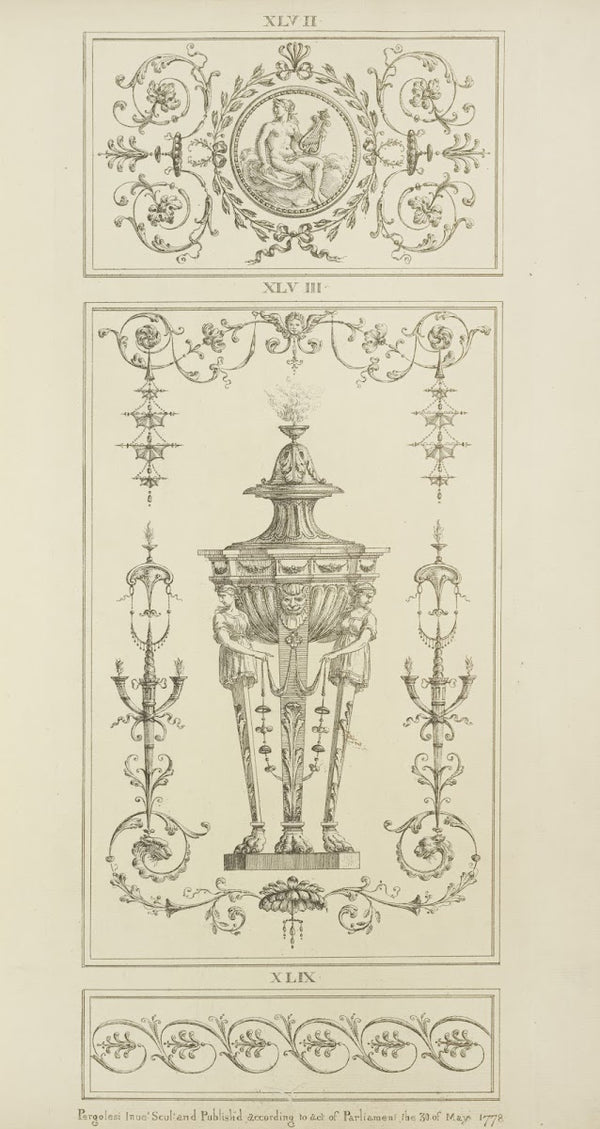 Central design of three footed basin burning incense 1777   1784