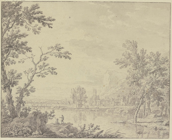 Landschaft mit einer Stadt am Wasser