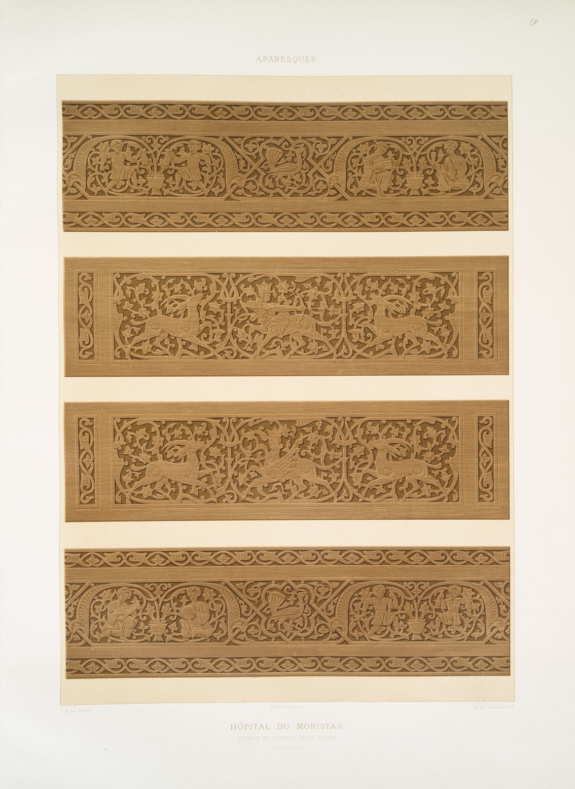 Arabesques hôpital du Moristan détails de poutres et de frises XIIIe siècle 1877