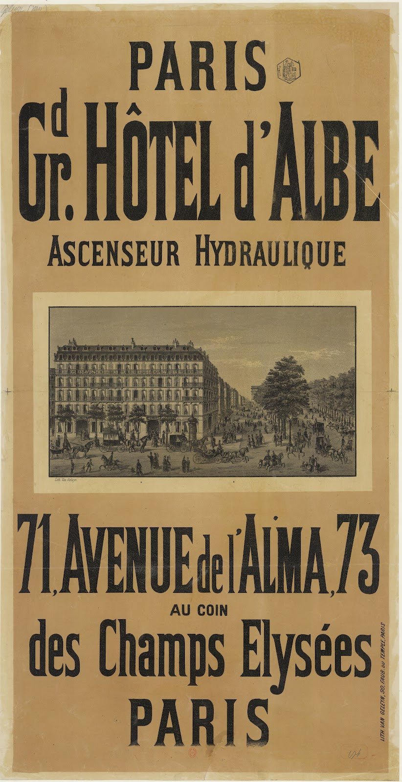 Paris Grand Hôtel dAlbe ascenseur hydraulique 1875