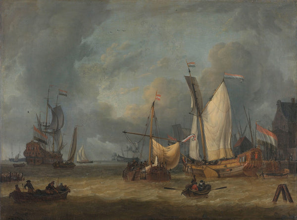A Storm Ships in the Harbor in a Stiff Breeze 1675   1719