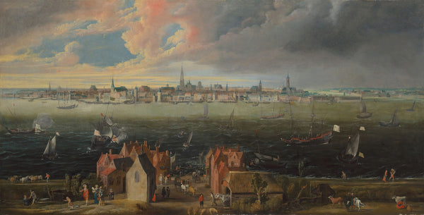 Panoramic view of the city of Antwerp across the River Scheldt