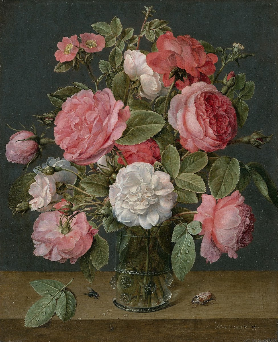 Roses in a Glass Vase c 1640   1645
