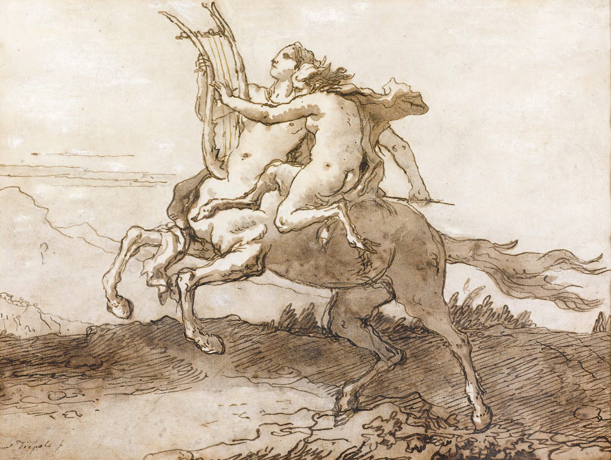 A Centaur Holding A Lyre Galloping With A Female Faun