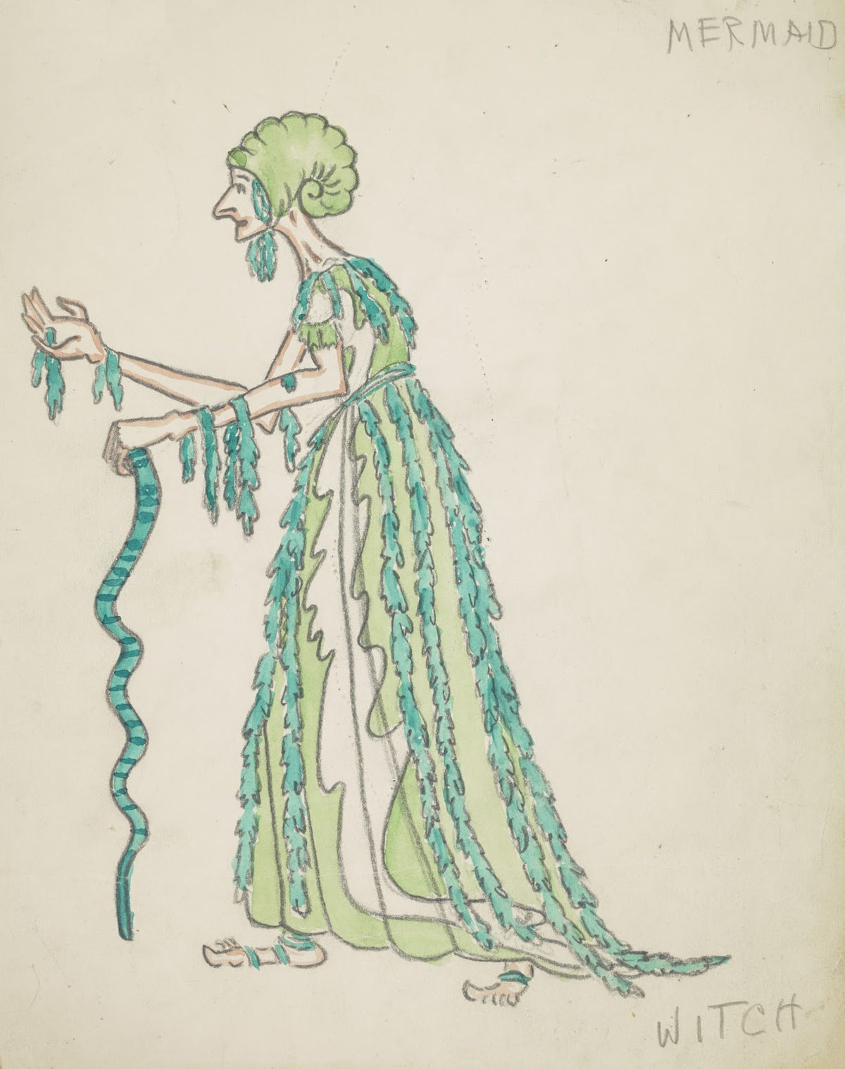 The Little Mermaid Witch green seaweed dress with snail cap 1934 1943
