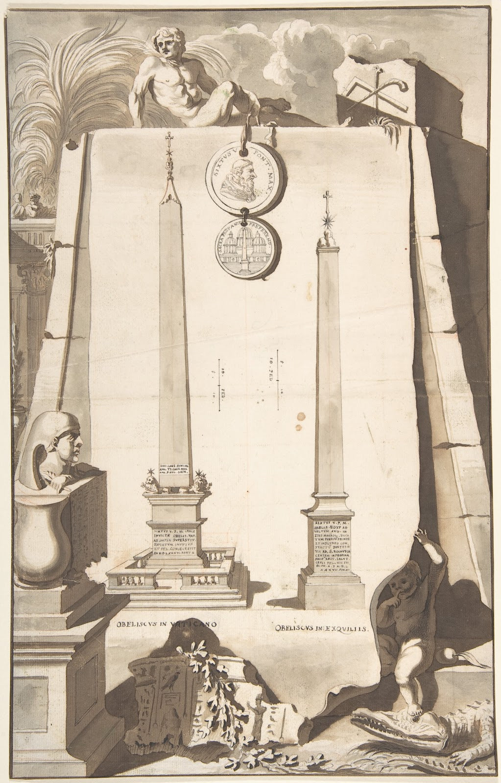 A View of Two Obelisks One in the Vatican and the Other on the Esqualine Hill be