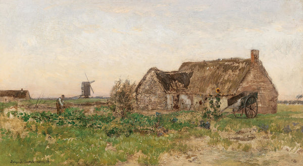 Bauernhäuser mit Windmühle 1888
