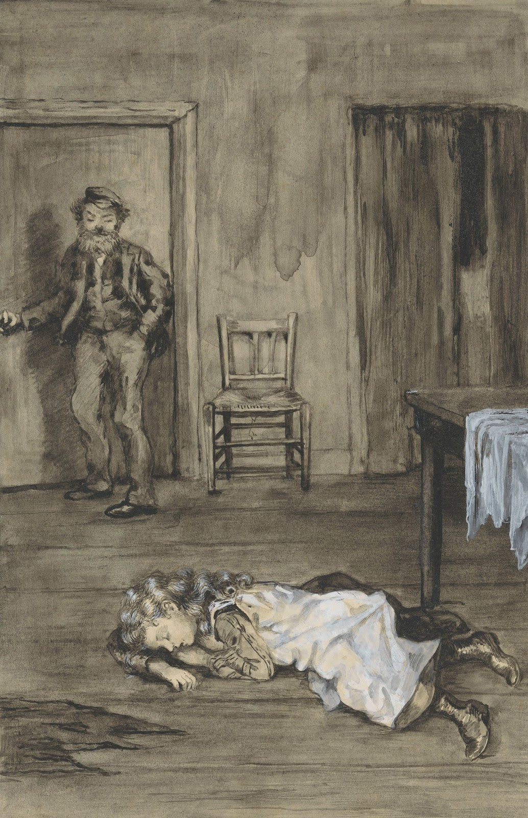 Slapend meisje op een vloer 1905