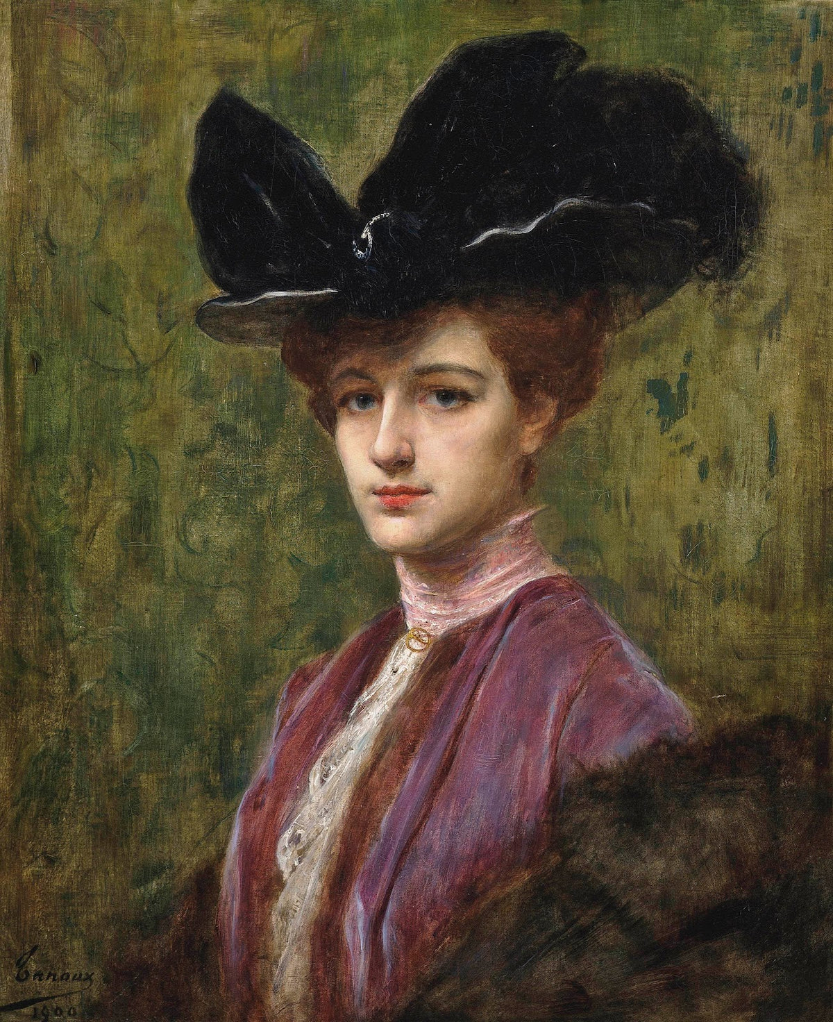 An elegant lady in a black hat 1900